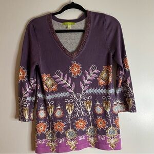 Sigrid Olsen Floral Silk V Neck Top